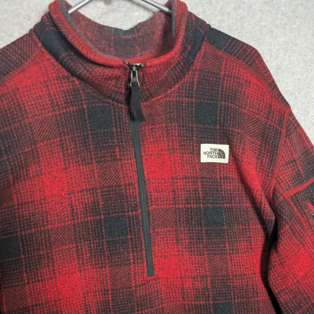 The North Face Sweater Quarter Zip Pullover Mens XXL Red Plaid Fleece Lumberjack